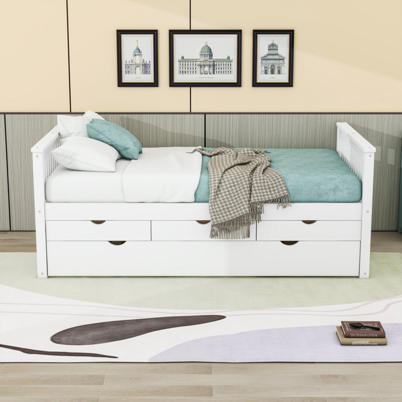 Twin Daybed with Drawers and Twin Trundle, White