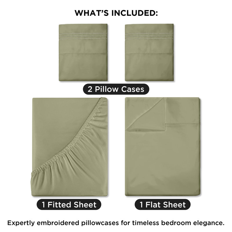 Royale Linens 4 Piece Sheets Set - Soft Brushed 1800 Microfiber Bedding - 1 Fitted and 1 Flat Sheet, 2 Pillow cases - Wrinkle Free & Fade Resistant - Hotel Luxury Bed Sheets Set