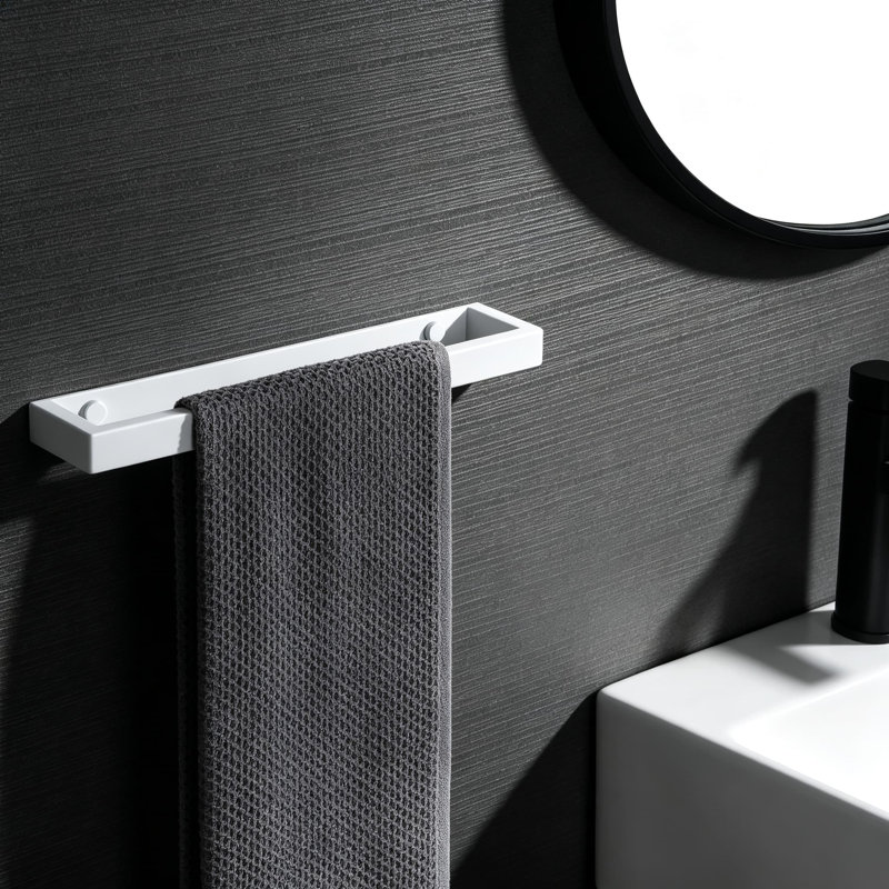 Stainless Steel Towel Bar for Bathroom - Wall Mounted Towel Rack Holder with Heavy Duty Construction, Matte White Finish, 4-Sided Integrated Design, Easy Installation