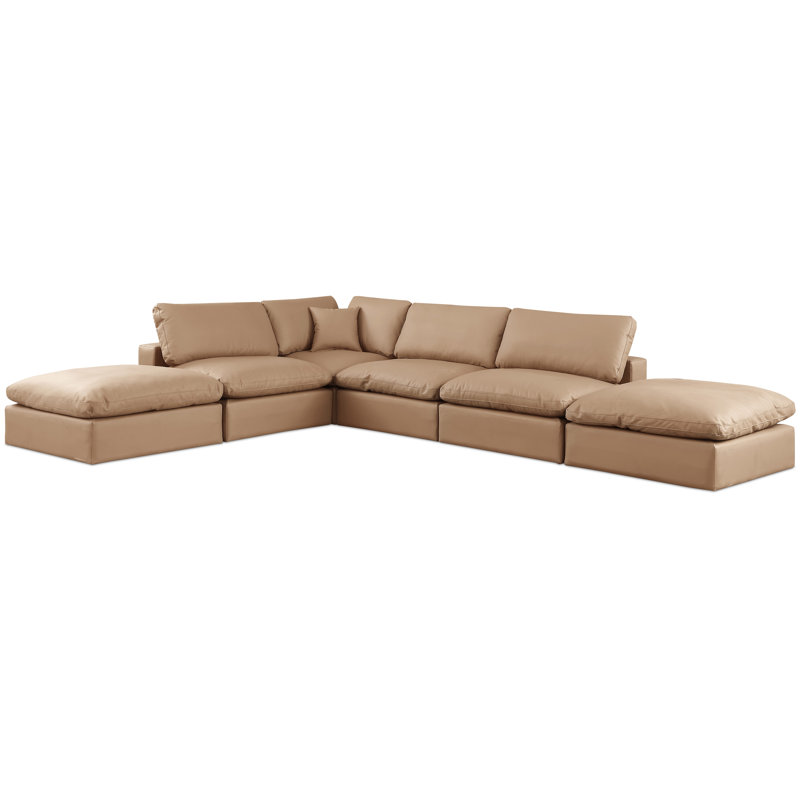 Hulon 160'' Faux Leather Modular Sofa, Tan Vegan Leather