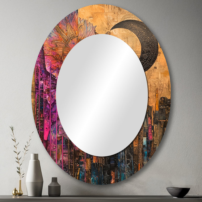 Grand dieu indien en Inde paysage I - miroir mural ovale traditionnel, 43 po x 33 po
