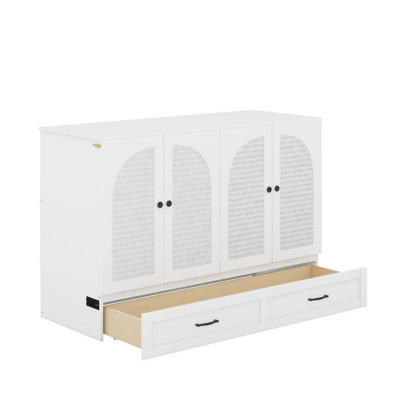 Lit escamotable double avec tiroirs, Blanc