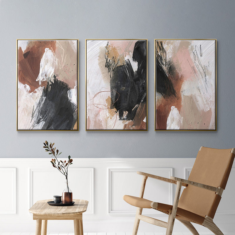 «Unbleached Neutrals I», ensemble de 3 reproductions encadrées sur toile, Or, H 27 po x l 54 po