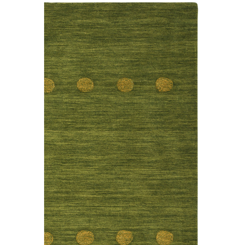 Tapis vert en laine tissé à la main à pois Pixley, Rectangle de 10 pi x 14 pi