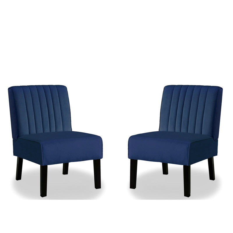 De 2 chaises modernes de style Mid-Century, velours bleu foncé, pieds en bois massif, 2 pièces indispensables pour le salon et la chambre à coucher, velours avec pieds pour