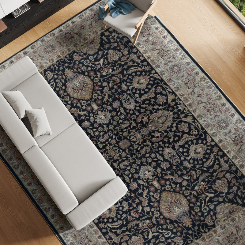 Wool Oriental Area Rug in Black/Camel