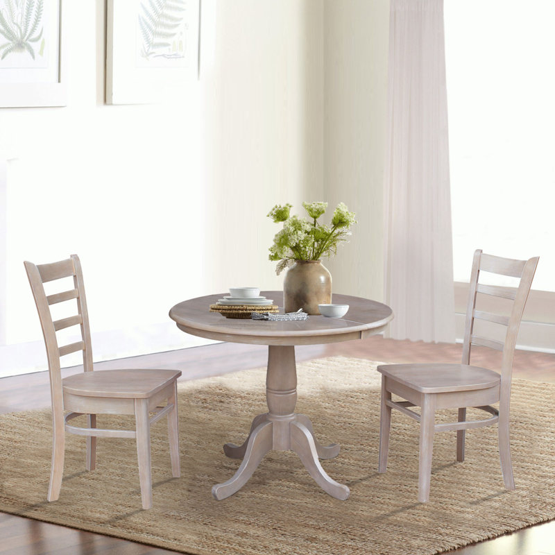 Echols Extendable Solid Wood Dining Set, Washed Gray Taupe, 3