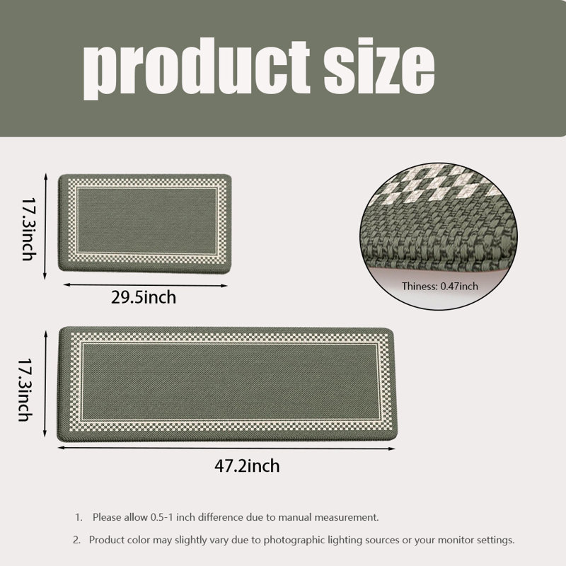 Tapis de cuisine anti-fatigue, antidérapant, imperméable, ensemble de 2, Vert