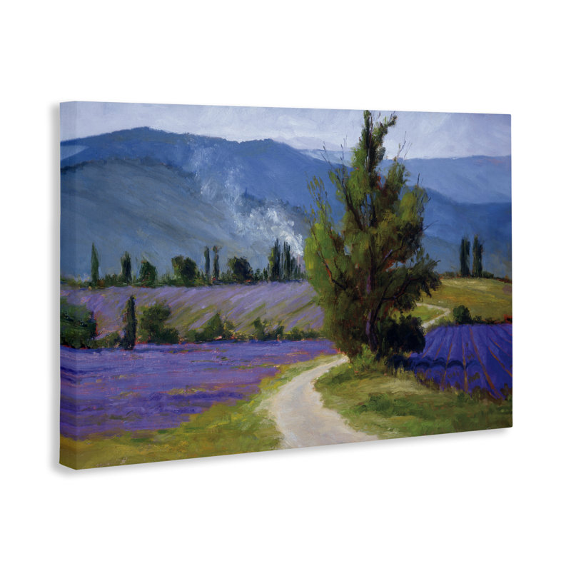 Lavande, vue sur la montagne, toile par Brigitte Curt, H 16 po x l 24 po