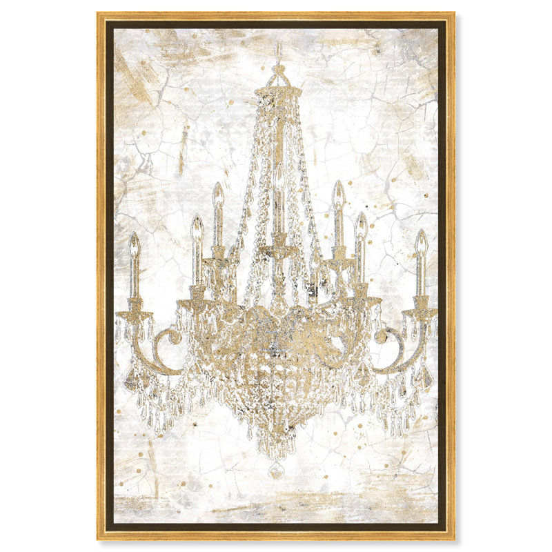 Fashion And Glam " Fashion And Glam White And Gold Chandelier " by Oliver Gal, Gold Floater Framed, 15" H x 10" W