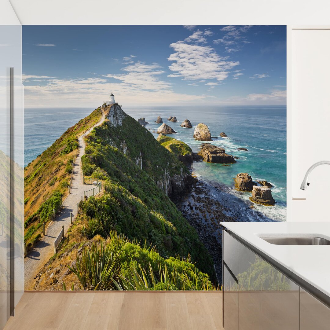 Strukturierte Fototapete Nugget Point Lighthouse and the Sea, New Zealand 3,36 m x 336 cm