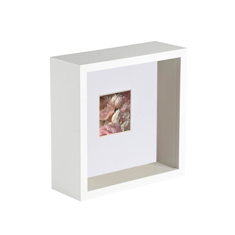 Nicola Spring - 3D Deep Box Photo Frame, White/White, 16.5cm H x 16.5cm W x 6cm D