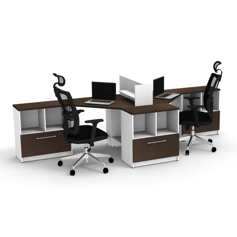 Benching Desks Teamwork Corner Desk Collaboration Furniture Model 525C8FA513F84701B10E0A930C0D1EC5 6Pc Group Contemporary White/Espresso Colour. Seating Not Included