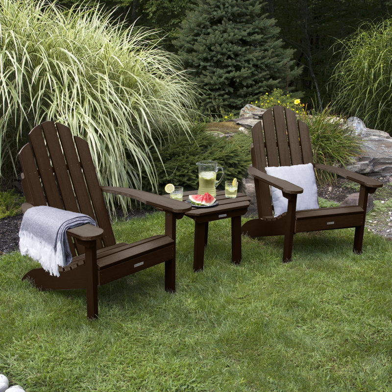 Chaise Adirondack en plastique avec table Anette, Gland de chêne vieilli
