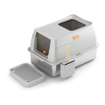 Full-enclosed Convertible Extra Large Stainless Steel Box With Lid, Scoop And Dual Entries