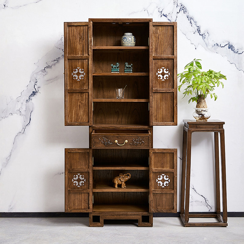 New Chinese Style Solid Wood Bookcase, Brown