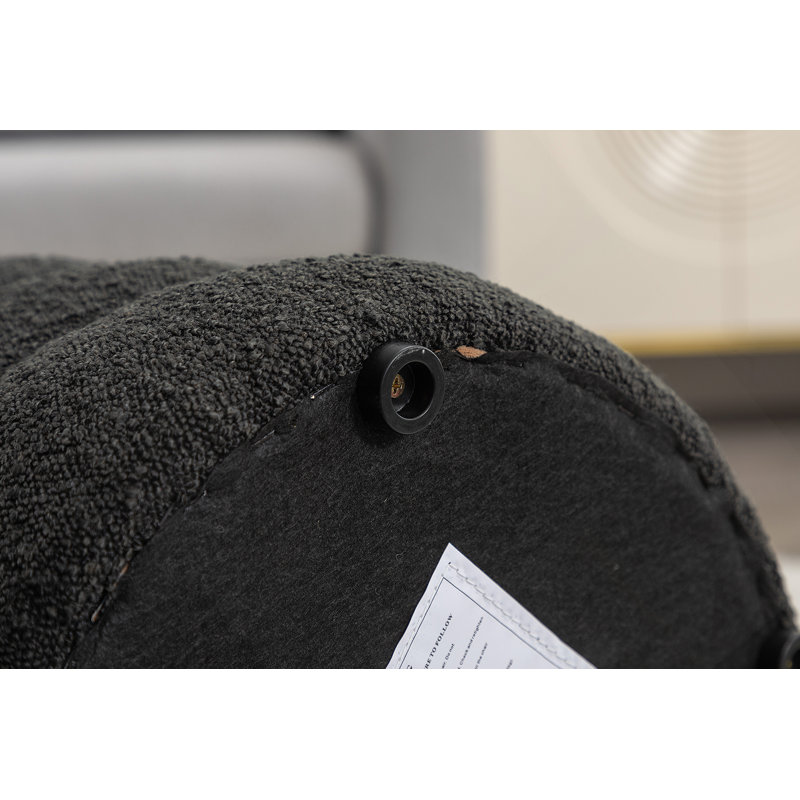 Round Upholstered Boucle Ottoman, Boucle, Black