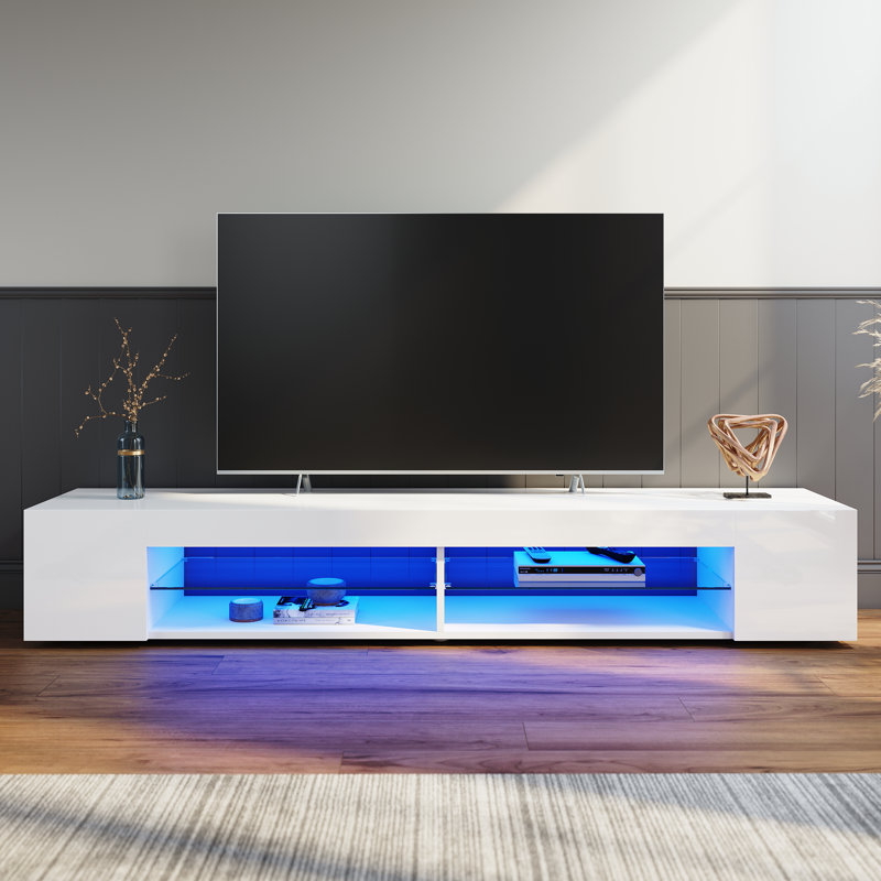 RGB Ambient Lighting TV cabinet, with leveling feet, 30cmH x 180cmL x 39cmW, Black
