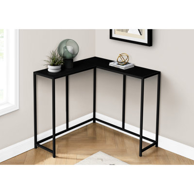 Console de chambre à coucher et de salon - Table d'appoint d'angle étroite noire avec structure en métal et surface en stratifié généreuse robuste