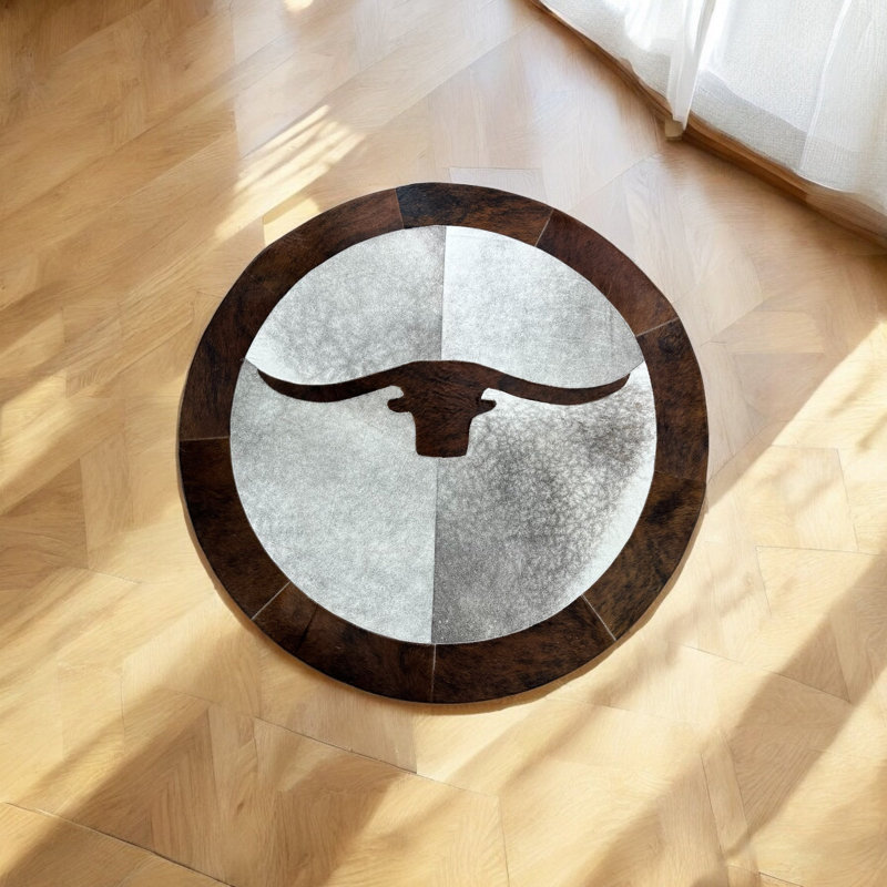 Tapis rond en cuir de vache