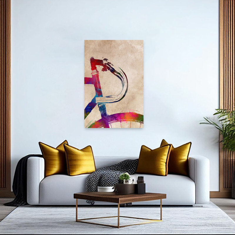 Vibrant, aquarelle, bicyclette, art mural contemporain, 60" H x 40" W