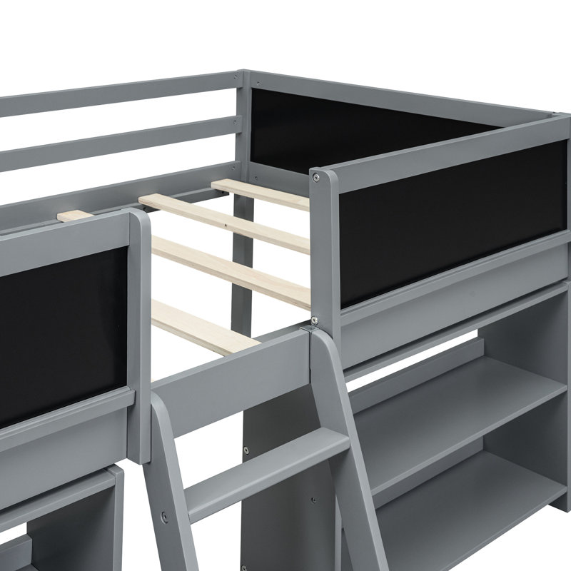 Lit mezzanine simple avec deux tablettes mobiles et tableau noir - Tablette grise Nuance, et intrigue décorative, Gris