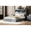 Grand lit avec rangement pour tête de lit et prises de recharge, plusieurs chargeurs de teinte grise, style rétro-1012908113