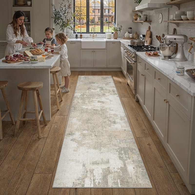 Tapis abstrait moderne Arden, Beige, Runner 2'3" x 7'6"