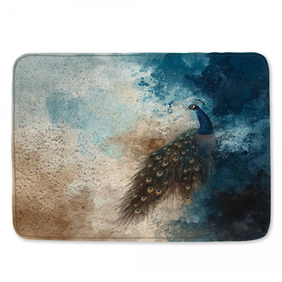 Tapis de bain paon sur fond abstrait
