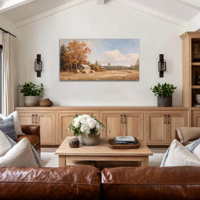 Art mural de grand paysage d'automne - décor mural d'automne, œuvre d'art rétro pour le salon, peintures d'automne pour le mur, art mural sur toile, impressions sur toile tendue encadrées, 24 po x 48 po