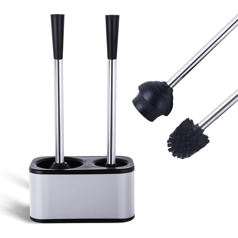 Ensemble de piston et brosse de toilette en acier inoxydable Ensemble de brosse et support de toilette et piston avec couvercle