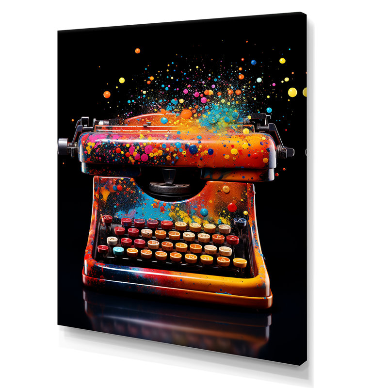 «Abstract Chic Typwriter» - Art mural Pop Art, H 20 po x l 12 po x P 1 po, Toile tendue