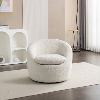 Fauteuil 360 pivotant en tissu blanc Boucle - look moderne confortable et élégant pour le salon, la chambre à coucher, le rembourrage en mousse, le fauteuil à structure en métal, blanc, pour un espace de loisirs confortable