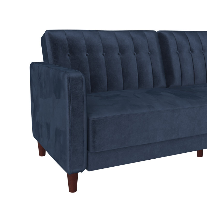 Perdue 81.5" Velvet Square Arm Futon, Blue Velvet