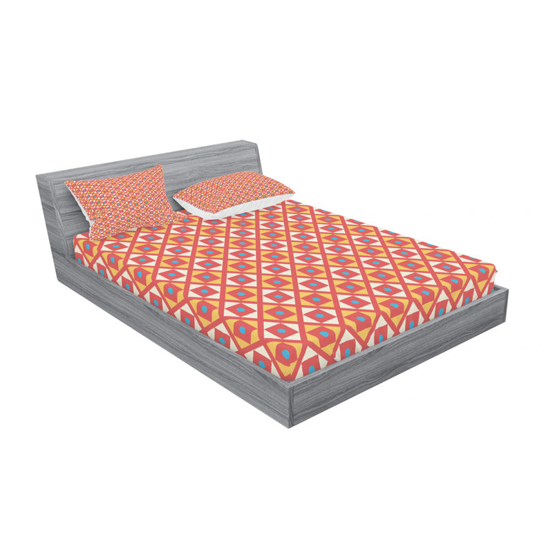 Microfiber Gingham Sheet Set, Queen Sheet Set with Fitted Sheet, Checked Retro Geometric