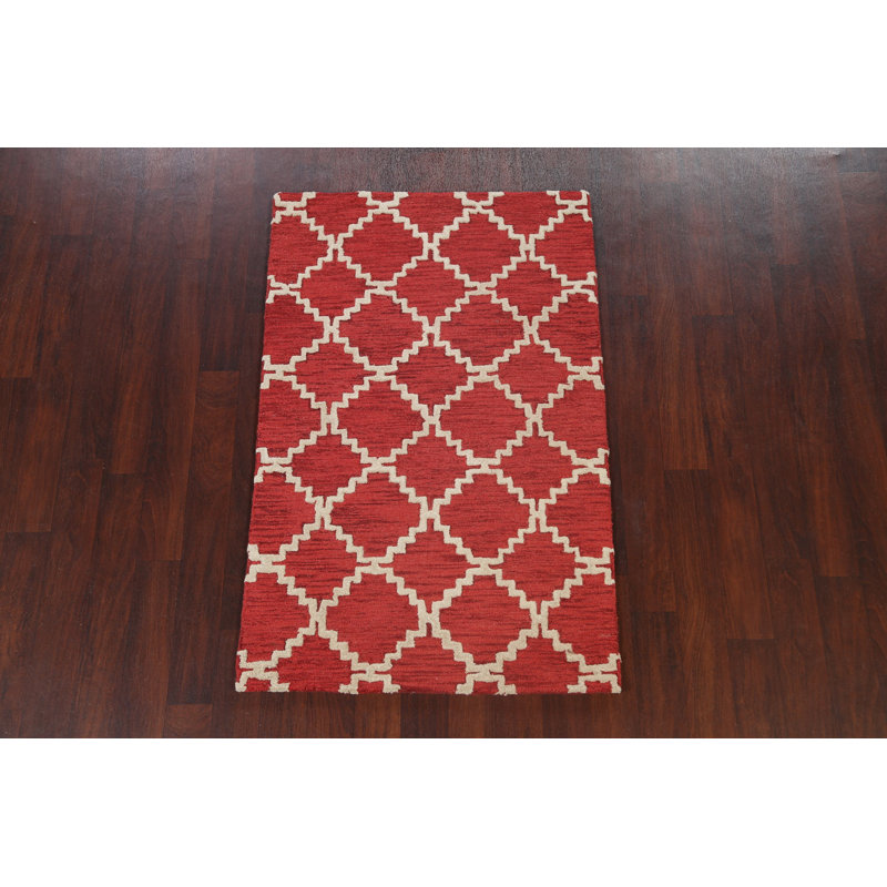 Geometric Handmade Tufted Wool Red/Beige Area Rug