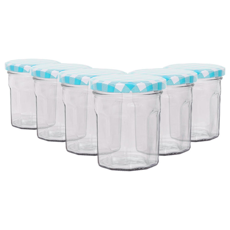 Glass Jar - Set of 6, Blue Gingham, 150ml
