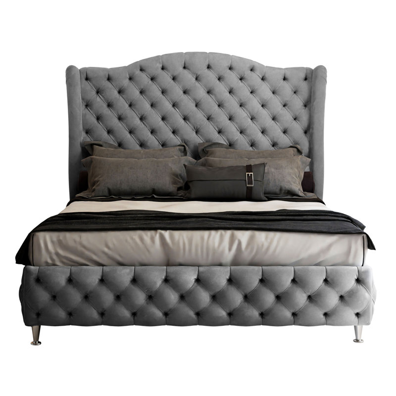 Blaile Upholstered Bed, European Double, Light Grey