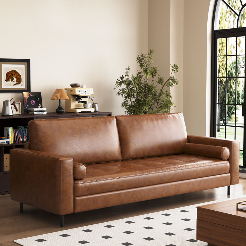 Medieval Modern Leather Sofa 80.31" Office Sofa With Cushions/pillows 3-seater Sofa Suitable For Living Room Apartment Office, Brown