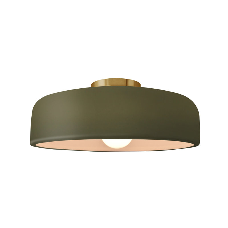 Plafonnier semi-encastré Radiance, Vert mat, Laiton brossé, H 6 po x l 13 po x P 13 po