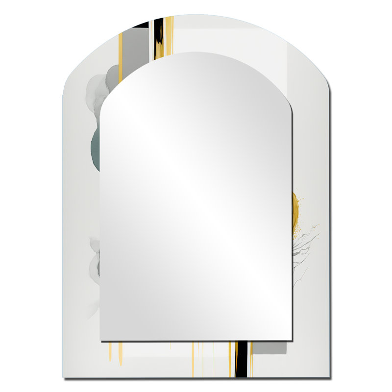 Abstract Transitional Shapes Black III - Abstract Shapes Arch Decorative Mirror, Modern Asymmetrical Large Wall Mirror, Printed Metal Art