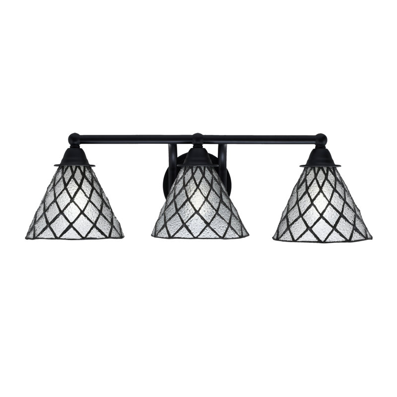 Barre d'éclairage de salle de bain 3 lumières Paramount au fini noir mat avec verre 7 "Diamond Ice Art