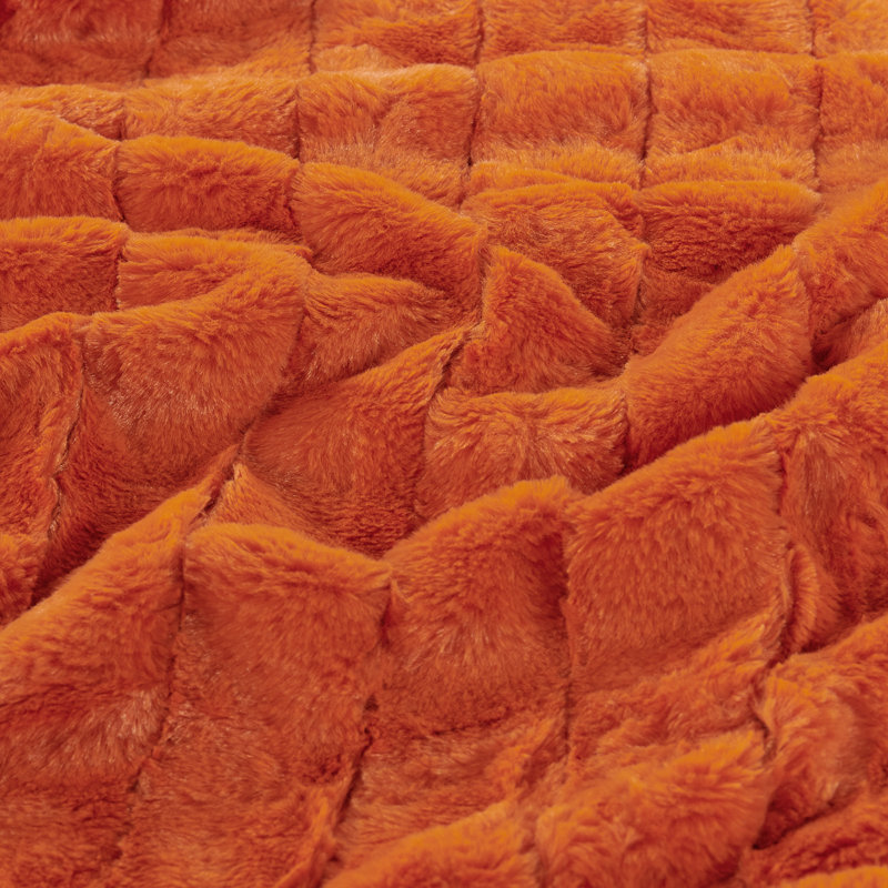 Luxury Rabbit Faux Fur Throw Blanket, Burnt Orange, 50" x 60"