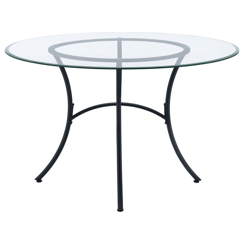 Table de salle à manger ronde Harragan de 48 pouces avec dessus en verre noir mat, Noir