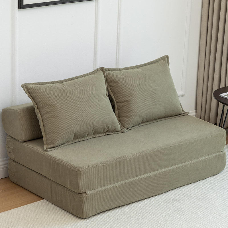 Canapé-lit convertible pliable Boneless de 47 po avec 2 coussins pour le salon, sans assemblage requis, Vert