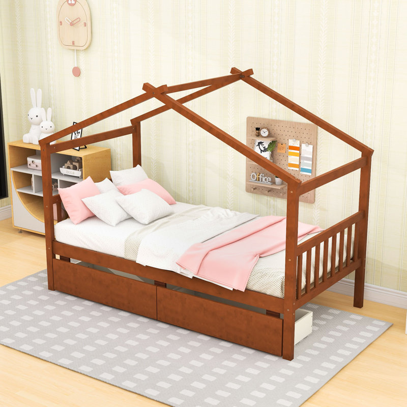 Souris Wood Daybed with 2 Big Drawers, Walnut, Twin
