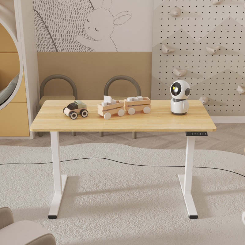 Electric Standing Desk Adjustable Height Desk with Two-Piece Tabletop, 46.4" H x 47.24" W x 23.62" D, Maple/White