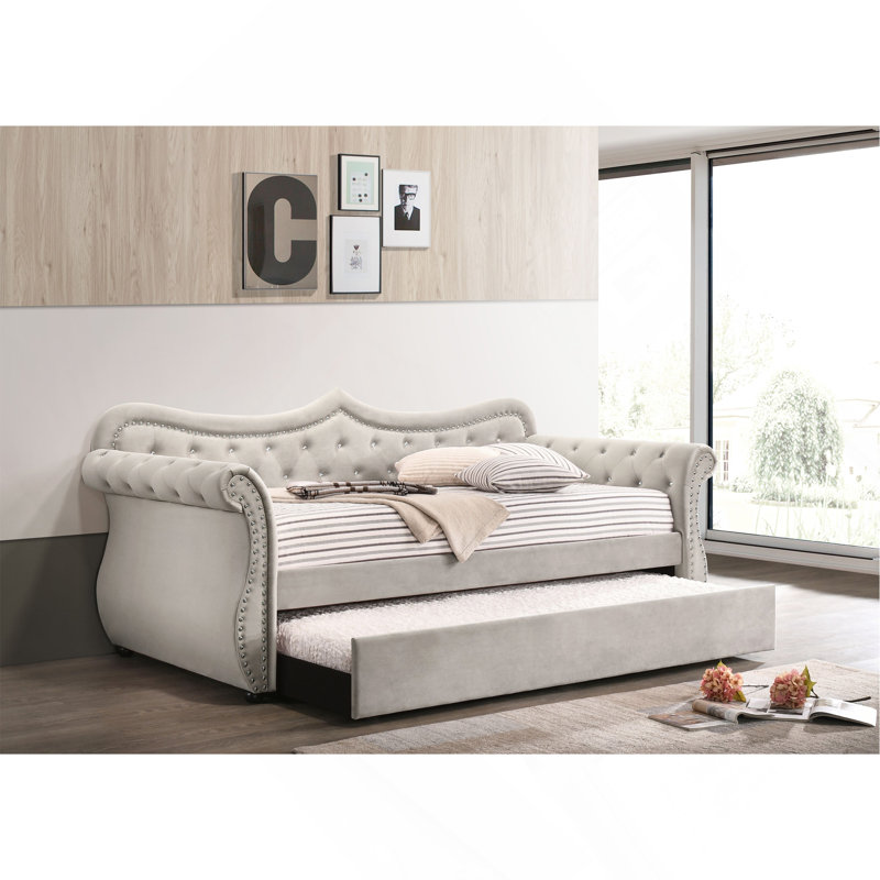 Beige Linen Daybed W/Trundle (Twin), Beige Linen