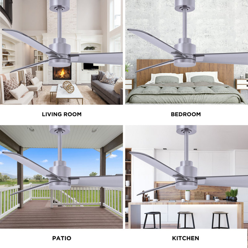 Alessandra Outdoor Downrod Ceiling Fan, Brushed Nickel, Brushed Nickel