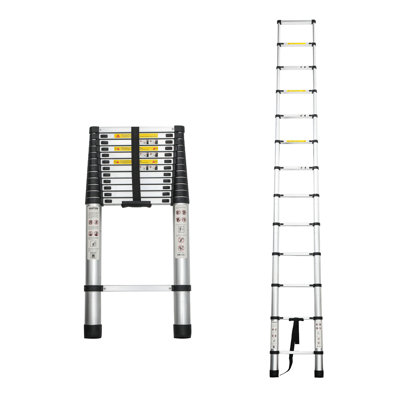 Échelle télescopique 12,5 pi, échelle télescopique, échelle pliante en alliage d'aluminium portable multi-usages pour le travail intérieur et extérieur, charge robuste de 300 lb